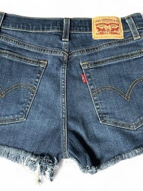 Levi's Dark Blue Denim Frayed Hem Cutoff Shorts